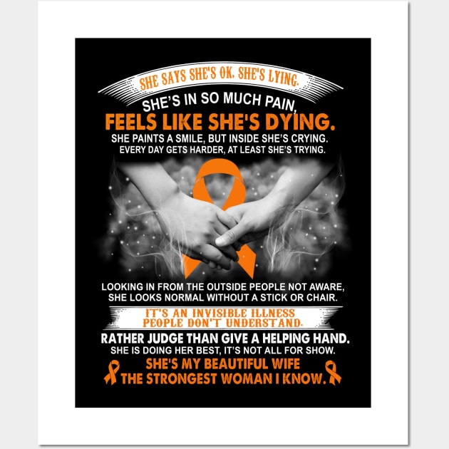 Multiple Sclerosis Warrior Awareness, Beautiful Wife Strongest Woman Orange Ribbon Wall Art by artbyhintze